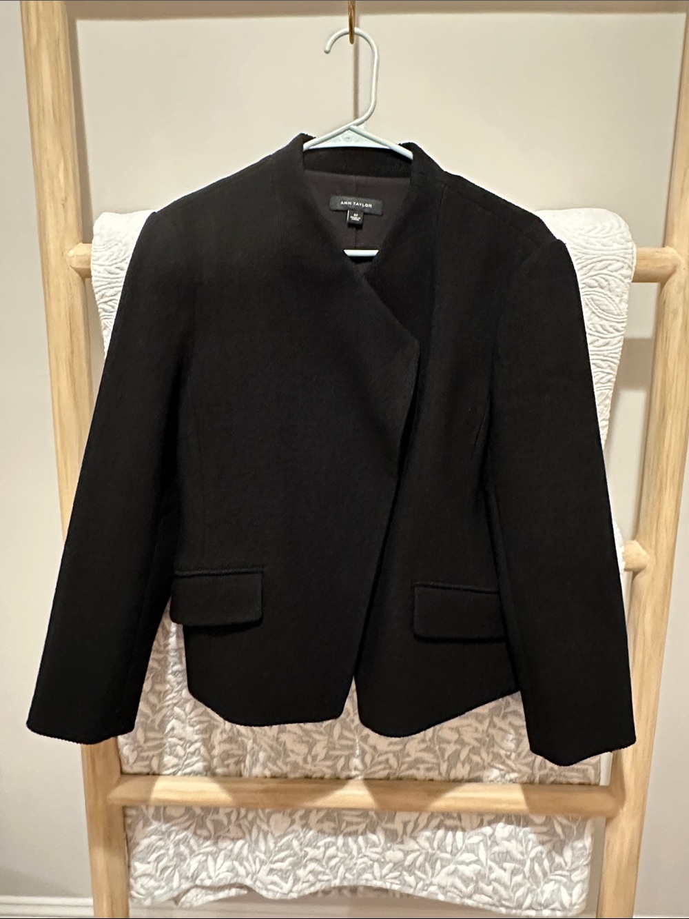 Ann Taylor Black Collarless Wool-Blend Blazer